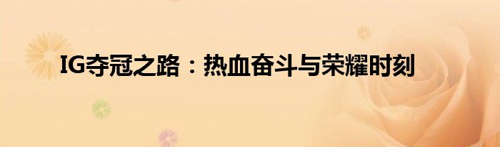 IG夺冠之路：热血奋斗与荣耀时刻