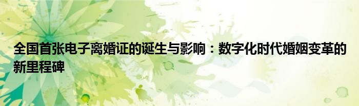 全国首张电子离婚证的诞生与影响：数字化时代婚姻变革的新里程碑