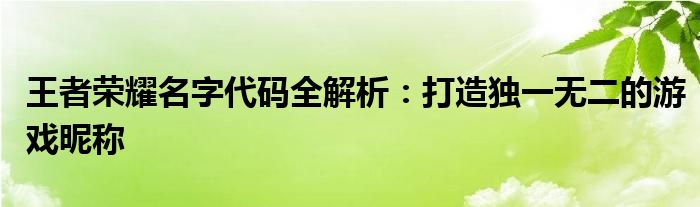 王者荣耀名字代码全解析：打造独一无二的游戏昵称