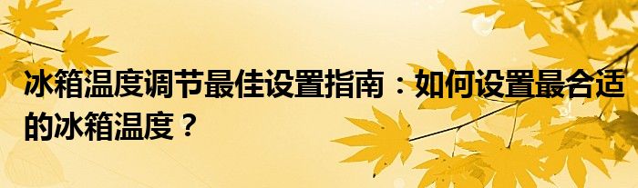 冰箱温度调节最佳设置指南：如何设置最合适的冰箱温度？