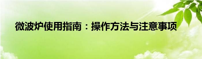 微波炉使用指南：操作方法与注意事项