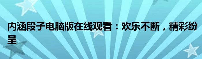 内涵段子电脑版在线观看：欢乐不断，精彩纷呈