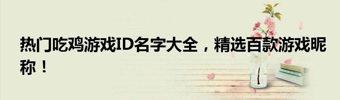 热门吃鸡游戏ID名字大全，精选百款游戏昵称！