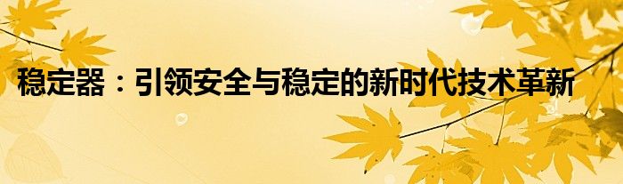 稳定器：引领安全与稳定的新时代技术革新