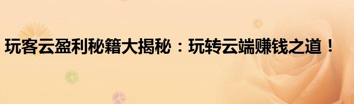 玩客云盈利秘籍大揭秘：玩转云端赚钱之道！