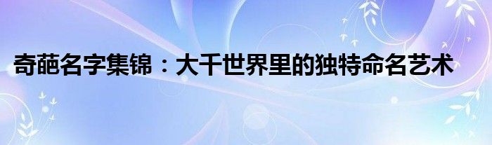 奇葩名字集锦：大千世界里的独特命名艺术