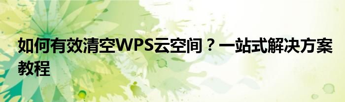 如何有效清空WPS云空间？一站式解决方案教程