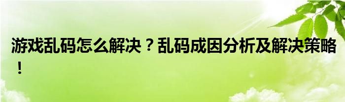 游戏乱码怎么解决？乱码成因分析及解决策略！