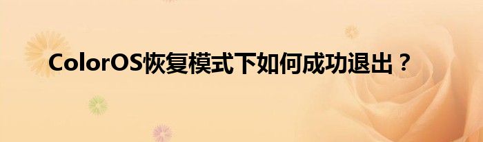 ColorOS恢复模式下如何成功退出？