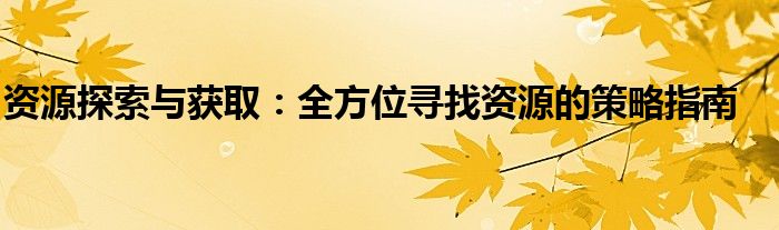 资源探索与获取：全方位寻找资源的策略指南