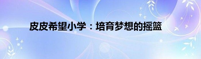 皮皮希望小学：培育梦想的摇篮
