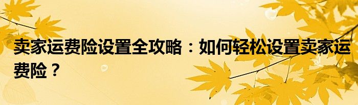 卖家运费险设置全攻略：如何轻松设置卖家运费险？