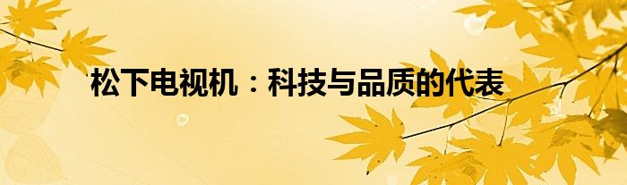 松下电视机：科技与品质的代表