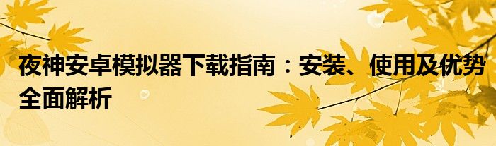 夜神安卓模拟器下载指南：安装、使用及优势全面解析