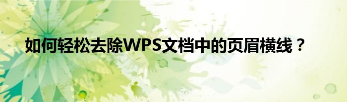 如何轻松去除WPS文档中的页眉横线？