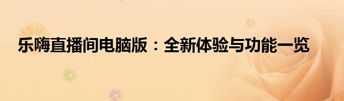 乐嗨直播间电脑版：全新体验与功能一览