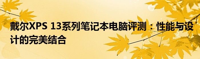 戴尔XPS 13系列笔记本电脑评测：性能与设计的完美结合
