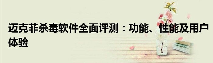 迈克菲杀毒软件全面评测：功能、性能及用户体验