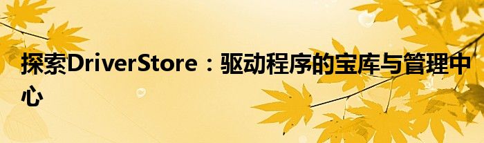 探索DriverStore：驱动程序的宝库与管理中心