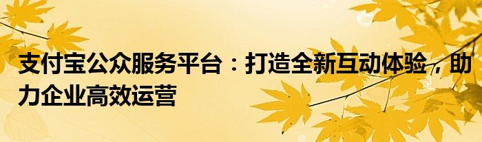 支付宝公众服务平台：打造全新互动体验，助力企业高效运营
