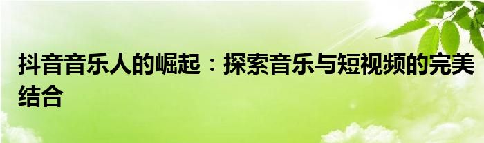 抖音音乐人的崛起：探索音乐与短视频的完美结合