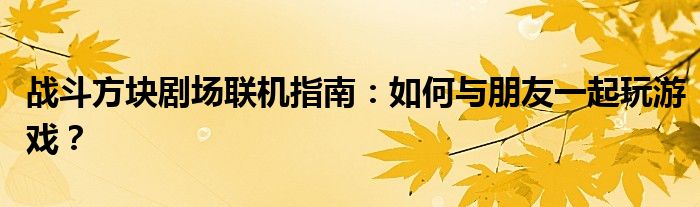 战斗方块剧场联机指南：如何与朋友一起玩游戏？
