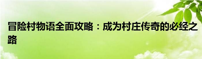 冒险村物语全面攻略：成为村庄传奇的必经之路