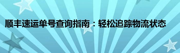 顺丰速运单号查询指南：轻松追踪物流状态