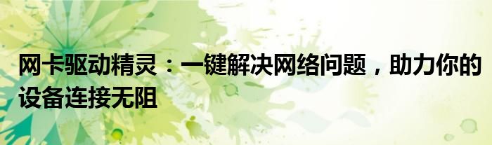 网卡驱动精灵：一键解决网络问题，助力你的设备连接无阻