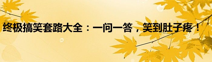 终极搞笑套路大全：一问一答，笑到肚子疼！