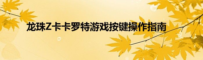 龙珠Z卡卡罗特游戏按键操作指南