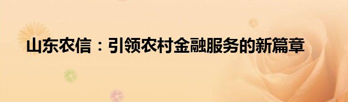 山东农信：引领农村金融服务的新篇章