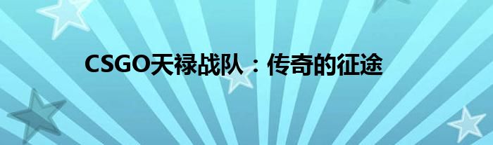 CSGO天禄战队：传奇的征途
