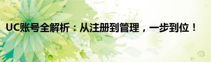 UC账号全解析：从注册到管理，一步到位！