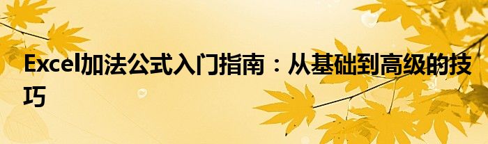 Excel加法公式入门指南：从基础到高级的技巧