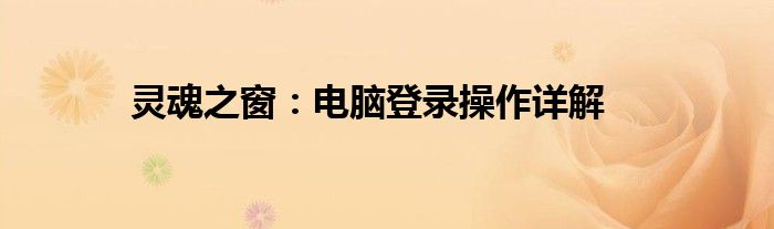 灵魂之窗：电脑登录操作详解