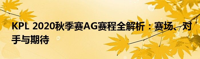 KPL 2020秋季赛AG赛程全解析：赛场、对手与期待