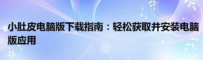 小肚皮电脑版下载指南：轻松获取并安装电脑版应用