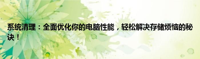 系统清理：全面优化你的电脑性能，轻松解决存储烦恼的秘诀！