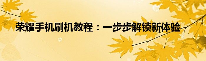 荣耀手机刷机教程：一步步解锁新体验