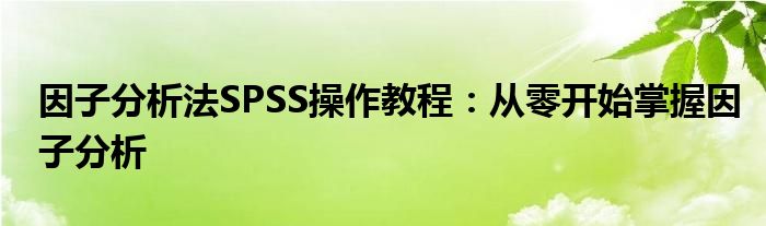 因子分析法SPSS操作教程：从零开始掌握因子分析