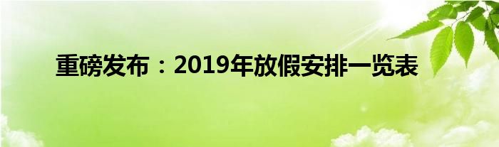 重磅发布：2019年放假安排一览表