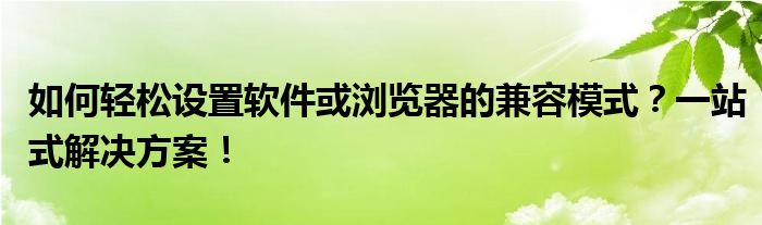 如何轻松设置软件或浏览器的兼容模式？一站式解决方案！