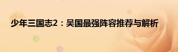少年三国志2：吴国最强阵容推荐与解析