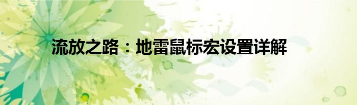 流放之路：地雷鼠标宏设置详解