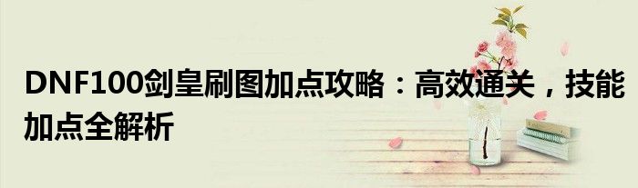 DNF100剑皇刷图加点攻略：高效通关，技能加点全解析
