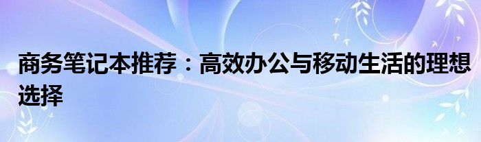 商务笔记本推荐：高效办公与移动生活的理想选择