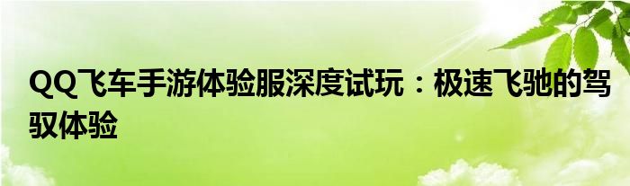 QQ飞车手游体验服深度试玩：极速飞驰的驾驭体验