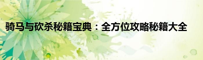 骑马与砍杀秘籍宝典：全方位攻略秘籍大全