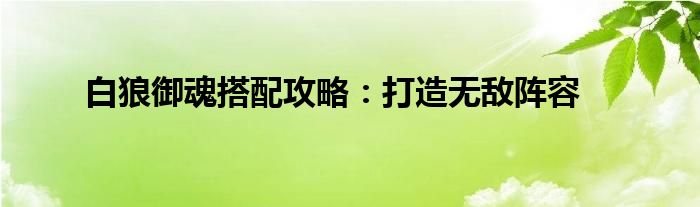 白狼御魂搭配攻略：打造无敌阵容